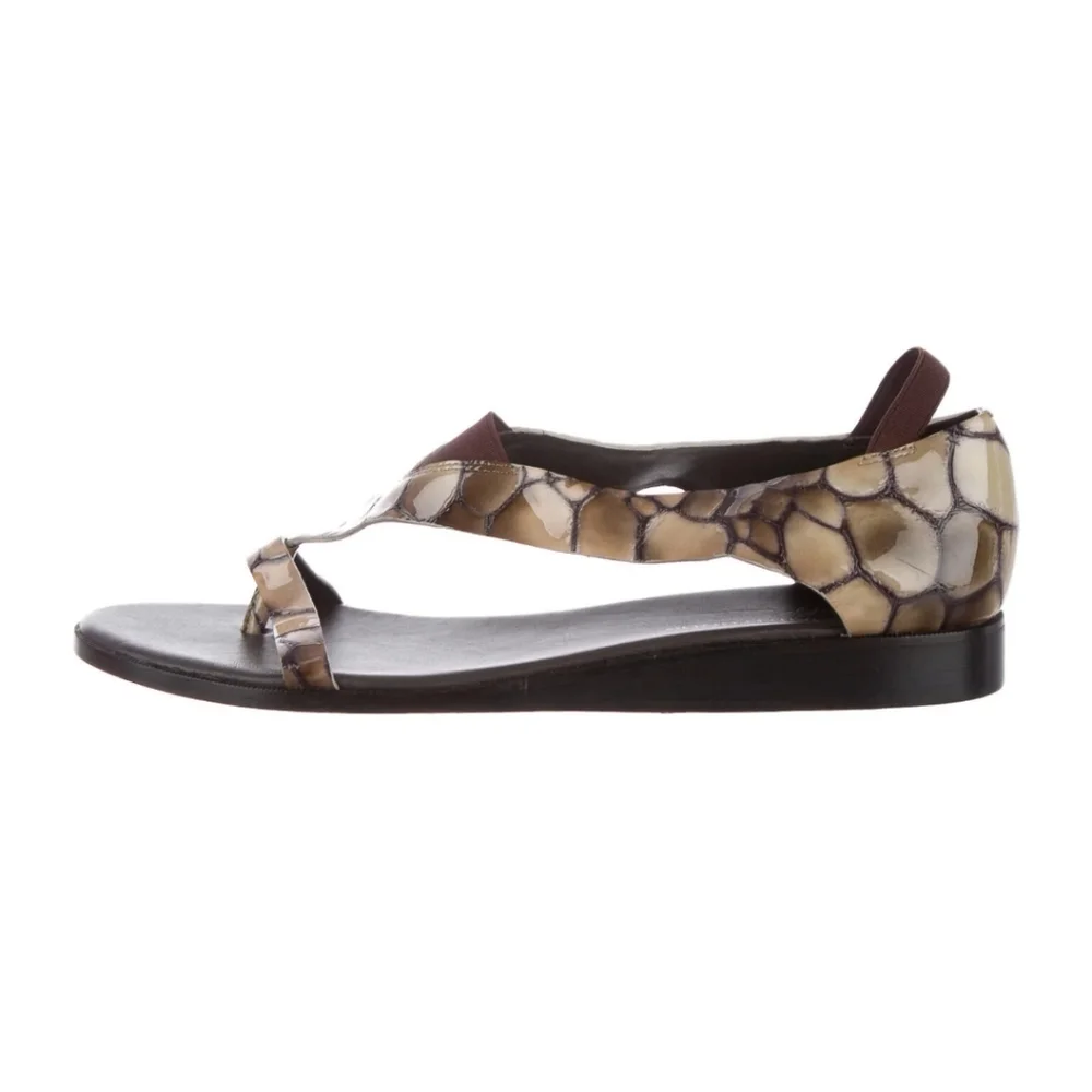Donald J. Pliner Brown and Beige Snakeskin-Print Leather Thong Sandals